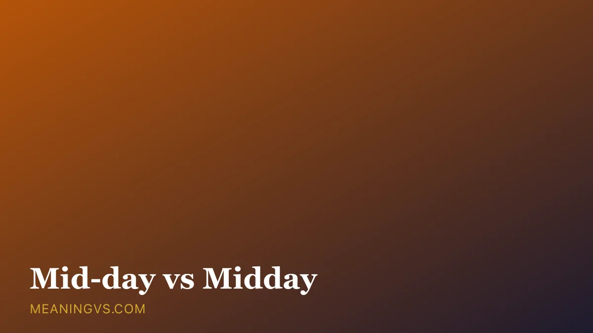 The words mid-day and midday side by side, with midday marked as the standard spelling