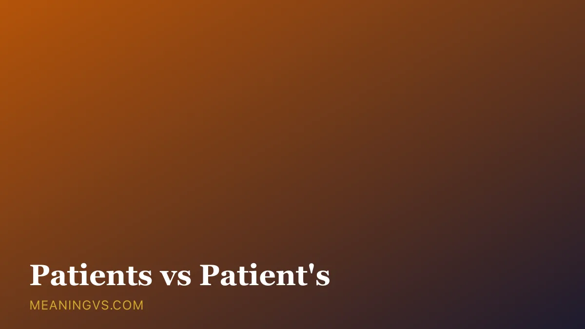 The words Patients and Patient's side by side, showing plural versus possessive forms of the word patient