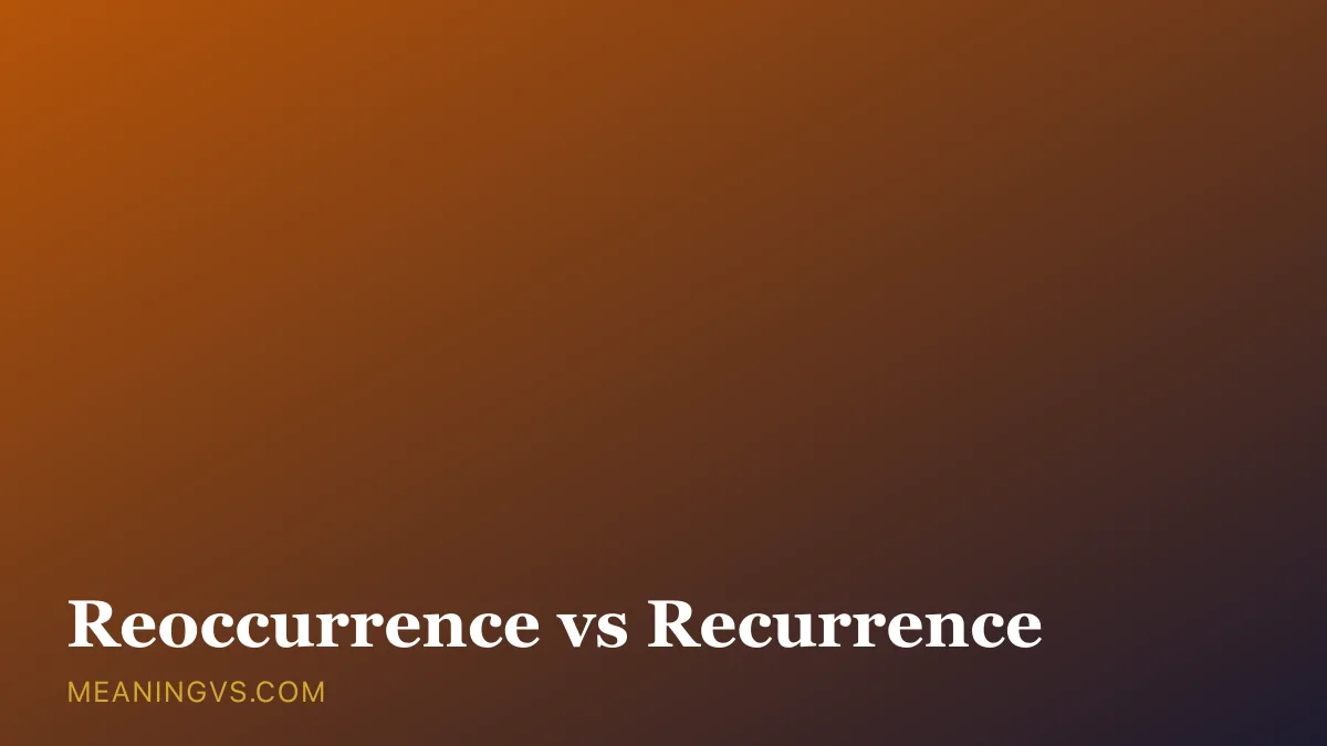 The word recurrence spelled correctly beside the longer, questioned form reoccurrence, with a repeating cycle in the background