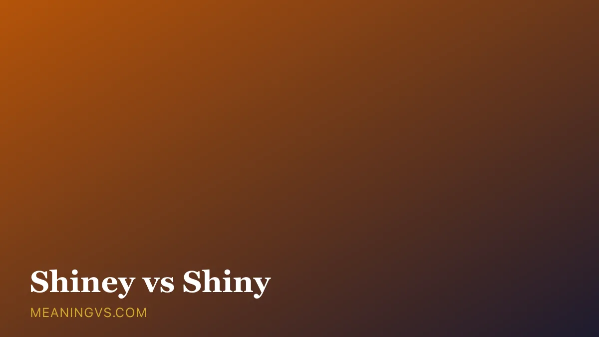 The word shiny spelled correctly beside the crossed-out misspelling shiney, with a polished, gleaming surface behind them