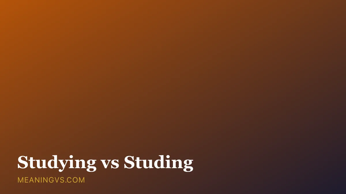The word studying spelled correctly on an open textbook and notes, with the misspelling studing crossed out beside it