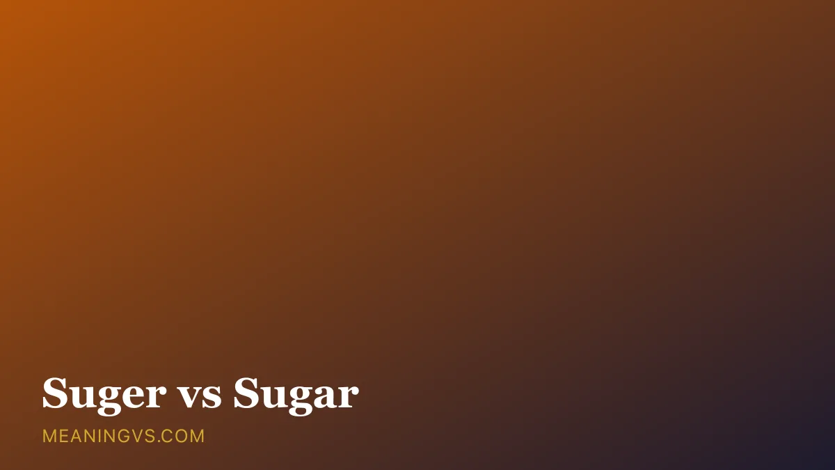 The word sugar spelled correctly beside the crossed-out misspelling suger, with a spoonful of sugar nearby