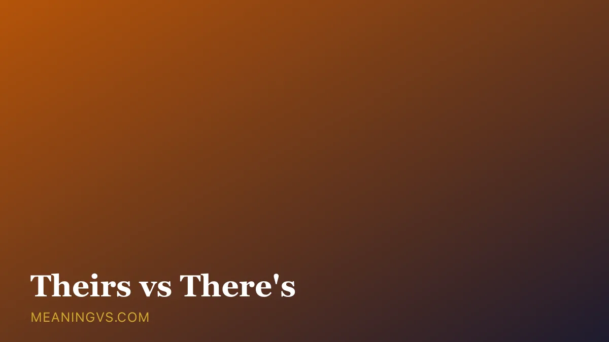 The words theirs and there's side by side, showing which one takes an apostrophe