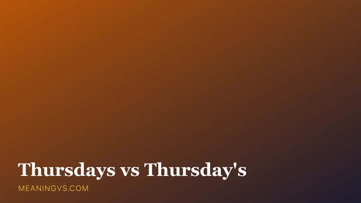 The words Thursdays and Thursday's side by side, showing plural versus possessive use of a day name