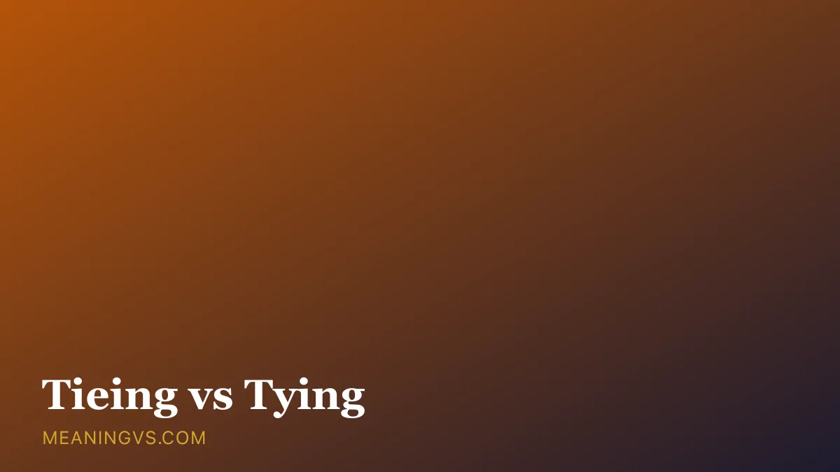 The word tying spelled correctly above a neatly knotted rope, with the misspelling tieing crossed out beside it